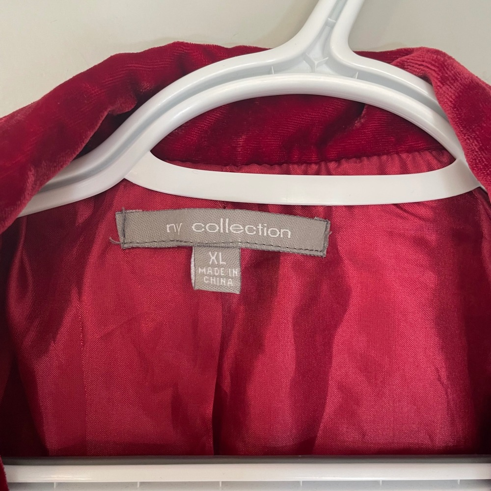 NY Collection Red Crushed Velvet Blazer Ruffle Bell Sleeve‎ Peplum Jacket XL NEW - Picture 2 of 6